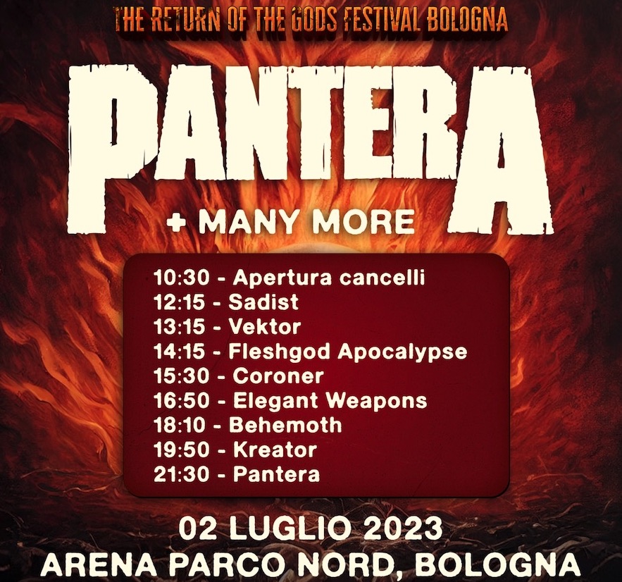 PANTERA, The Return Of The Gods Festival Bologna: info, orari e regolamento dell’area